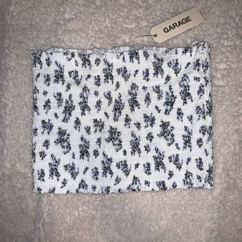 garage cropped smocked tube top